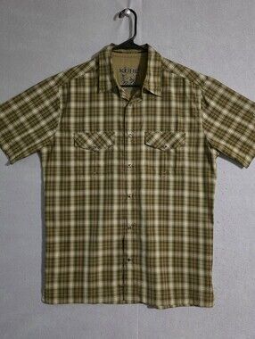 Kuhl Mens Green Plaid Pearl Snap Button S/S Button Up Shirt Size Large